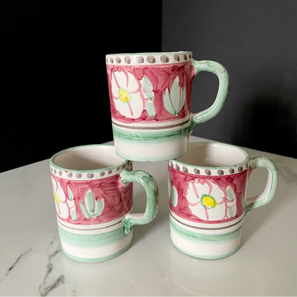 SET of 3 Vintage Solimene Flower Mugs by Vietri